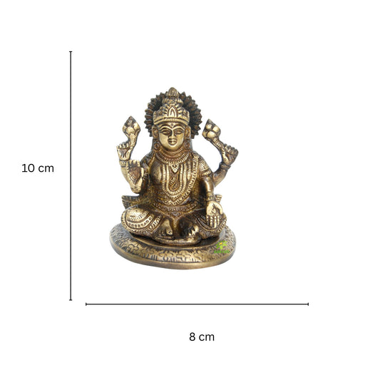 Handcrafted Brass Laxmi Statue | Ideal for Gifting & Worship | Mini Brass Laxmi Idol ( Brown, 3.9 inch)