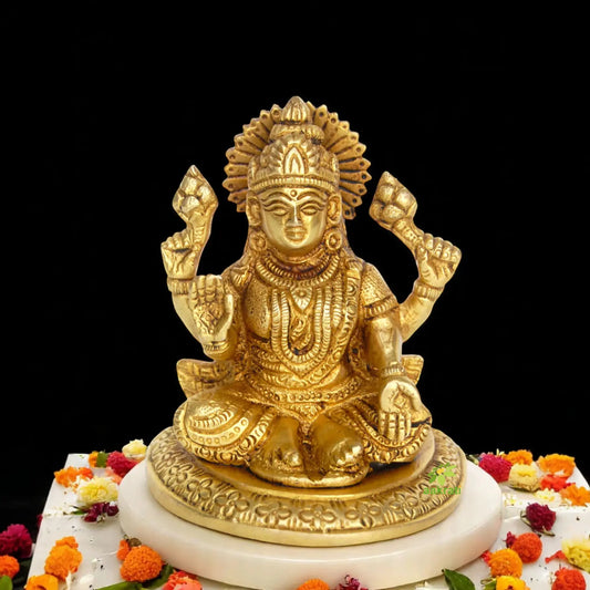 Brass Laxmi Idol | Perfect for Puja and Blessings | Elegant Miniature Brass Laxmi Murti ( Yellow, 3.9 inch) Aakrati