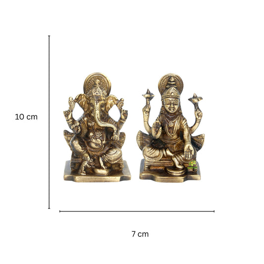 Brass Laxmi Ganesha Murti | Beautiful Festival Decoration Piece | Handmade Brass Laxmi Ganesha Idol ( Yellow, 3.9 inch)