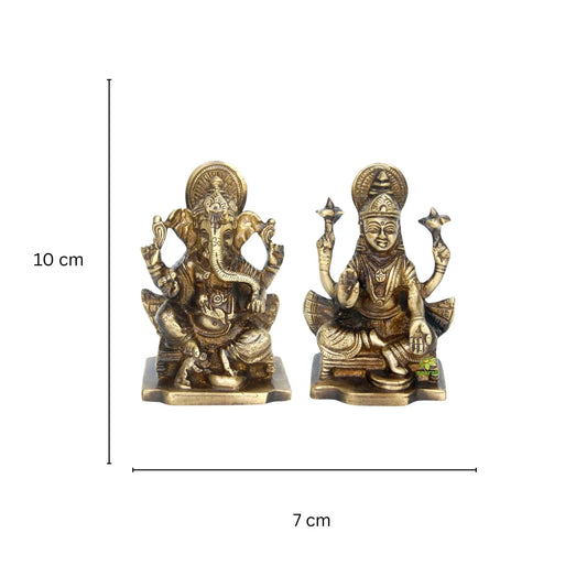 Brass Laxmi Ganesha Murti | Beautiful Festival Decoration Piece | Handmade Brass Laxmi Ganesha Idol ( Yellow, 3.9 inch) Aakrati