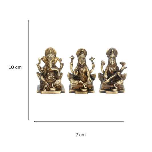Brass Laxmi Ganesha Saraswati Murti | Handcrafted Religious Statue for Home Decor | Brass Religious Murti Set ( Brown, 3.9 inch)