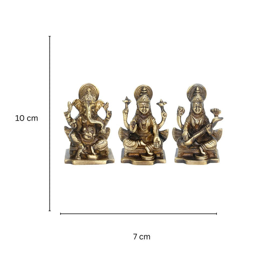 Brass Laxmi Ganesha Saraswati Murti | Handcrafted Religious Statue for Home Decor | Brass Religious Murti Set ( Brown, 3.9 inch) Aakrati