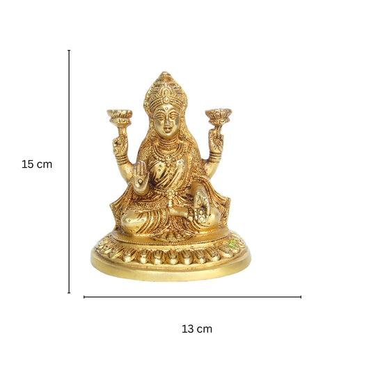 Brass Goddess Laxmi Murti | Ideal for Festive Celebrations & Home Decor | Handcrafted Brass Laxmi Idol ( Yellow, 5.5 inch)