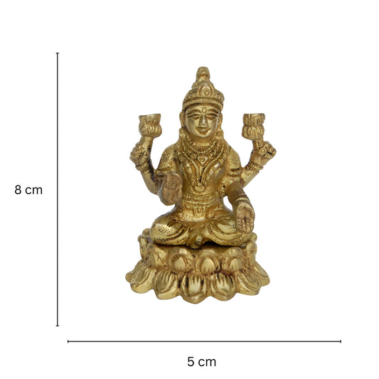 Mini Laxmi Murti in Brass | Perfect for Puja and Blessings | Handcrafted Brass Laxmi Statue ( Yellow, 3.1 inch)