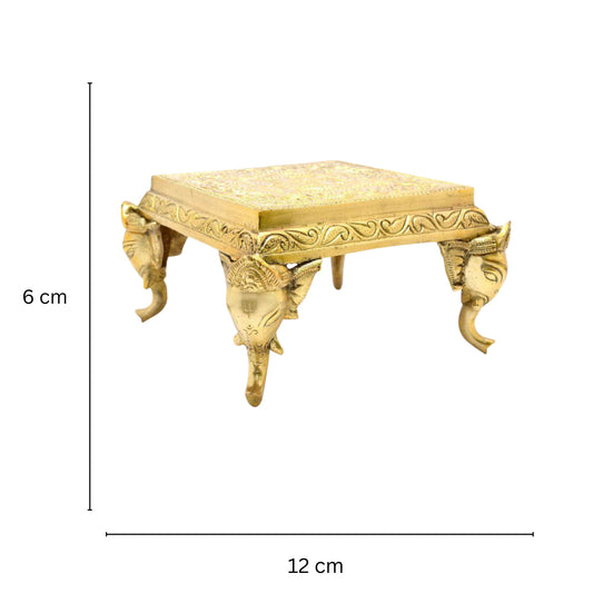 Brass Pooja Chowki | Elegant Handmade Decorative Piece for Worship | Traditional Brass Chowki ( Yellow, 4.5 inch)