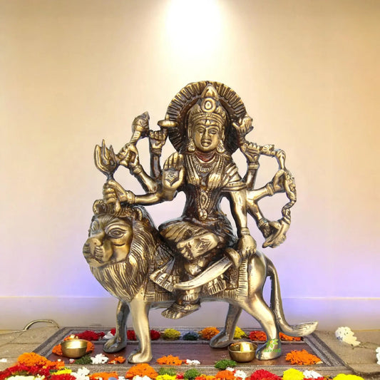 Brass Durga Maa Murti | Perfect Decorative Idol for Peace and Power | Handcrafted Brass Durga Maa Statue ( Brown, 5.9 inch) Aakrati