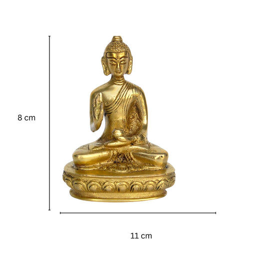 Traditional Brass Buddha Murti | Handcrafted Peaceful Idol for Home and Office Decor | Brass Buddha Statue ( Yellow, 4.3 inch)