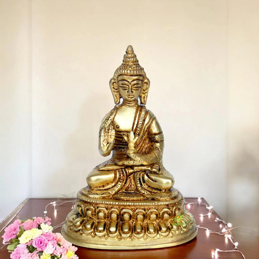 Brass Buddha Murti | Spiritual Decor for Inner Peace and Balance | Handcrafted Brass Buddha Idol ( Yellow, 3.9 inch) Aakrati