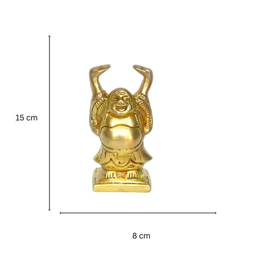 Brass Laughing Buddha Statue | Delightful Home Decor Piece for Good Luck and Positivity | Handmade Brass Laughing Buddha Showpiece ( Yellow, 5.9 inch)