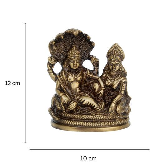 Brass Laxmi Narayan Idol | Divine Showpiece for Home Decor and Blessings | Handcrafted Brass Laxmi Narayan Statue ( Yellow, 4.7 inch)