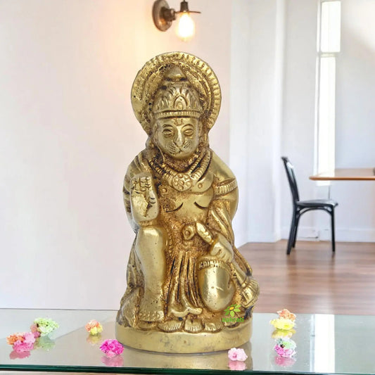 Premium Brass Hanuman Murti | Spiritual Showpiece for Positive Energy and Protection | Brass Hanuman Statue ( Yellow, 3.1 inch) Aakrati