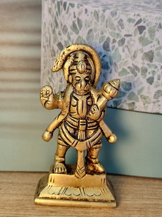 Brass Hanuman Idol | Divine Statue for Strength and Blessings in Home Decor | Handcrafted Brass Hanuman Murti ( Yellow, 3.1 inch)