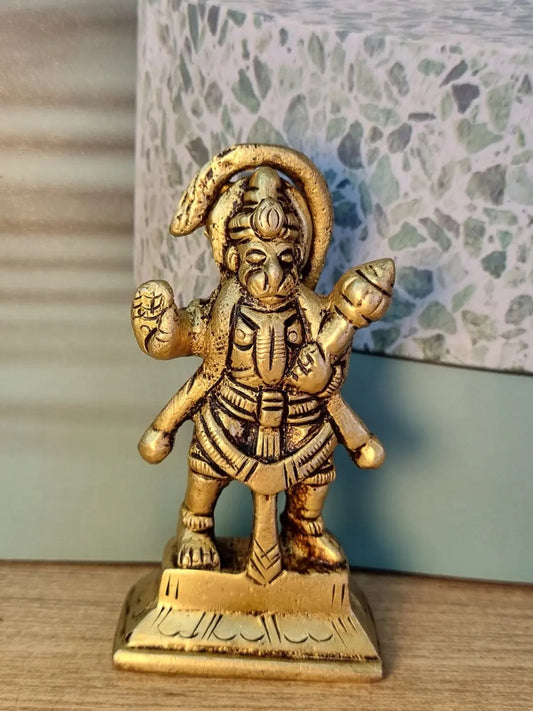 Brass Hanuman Idol | Divine Statue for Strength and Blessings in Home Decor | Handcrafted Brass Hanuman Murti ( Yellow, 3.1 inch) Aakrati