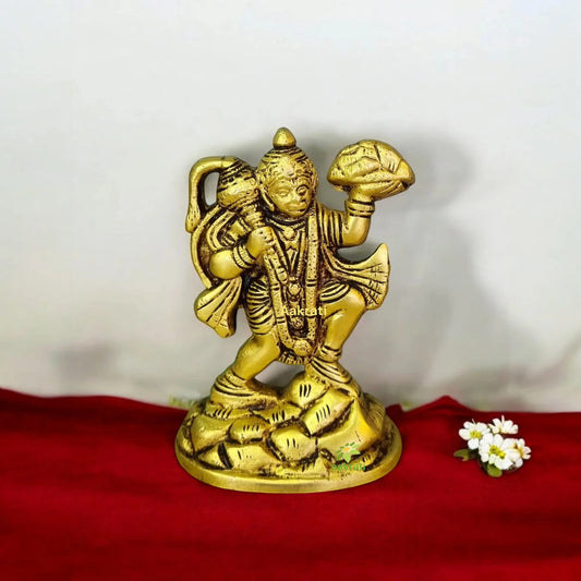 Handcrafted Brass Hanuman Idol | Divine Showpiece for Home and Office | Elegant Brass Hanuman Statue in Standing Position ( Yellow, 3.9 inch) Aakrati