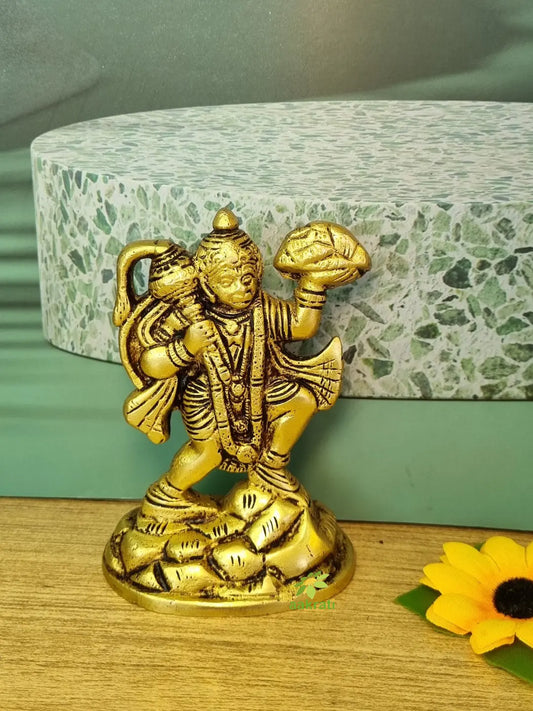 Handcrafted Brass Hanuman Idol | Divine Showpiece for Home and Office | Elegant Brass Hanuman Statue in Standing Position ( Yellow, 3.9 inch) Aakrati