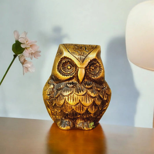 Aakrati Brown 3 Inch Antique Brass Owl Showpiece Aakrati