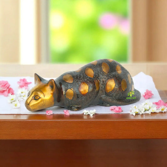 Premium Brass Cat Figurine | Ideal Decorative Figurine for Contemporary Home Decor | Brass Cat Showpiece ( Multi color, 7.9 inch) Aakrati