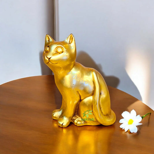 Handcrafted Brass Cat Statue | Stylish Home Accent for Animal Lovers | Premium Brass Cat Figurine ( Yellow, 5.5 inch) Aakrati