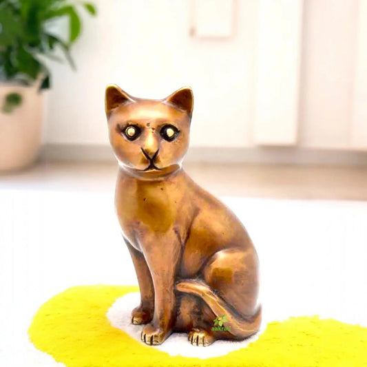 Handmade Brass Cat Showpiece | Perfect for Adding Elegance to Your Home Decor | Exquisite Brass Cat Figurine ( Brown, 7.6 inch) Aakrati
