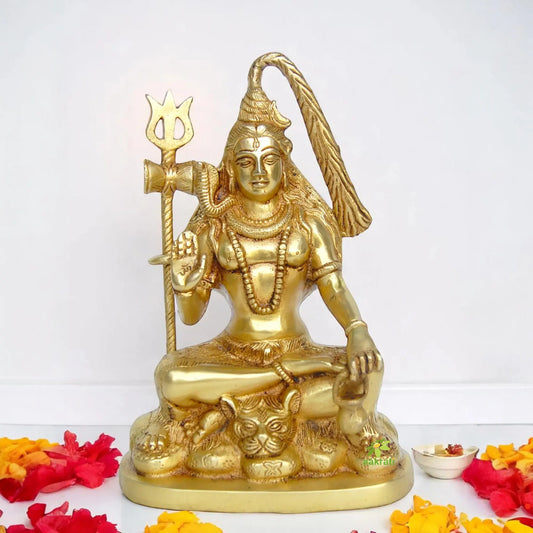 Handcrafted Brass Shiv Ji Murti | Perfect Religious Decor for Puja Room and Home | Brass Lord Shiva Statue ( Yellow, 9.4 inch) Aakrati