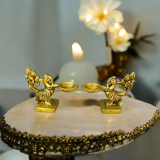 Pair of Bird Oil Lamp Aakrati
