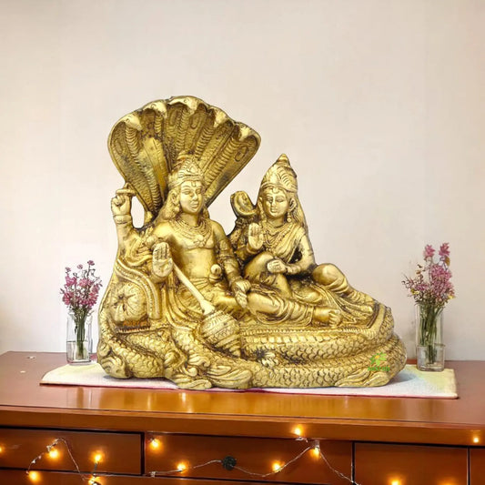 Resting Laxmi Narayan on Sheshnag Brass Statue Aakrati