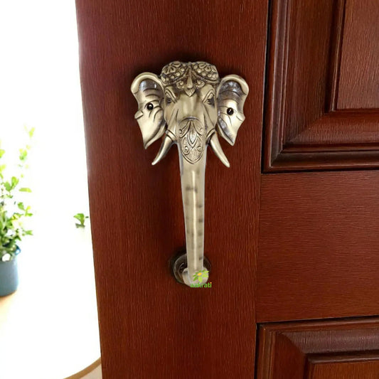 Elephant face Designer Door Handle In Brass Aakrati