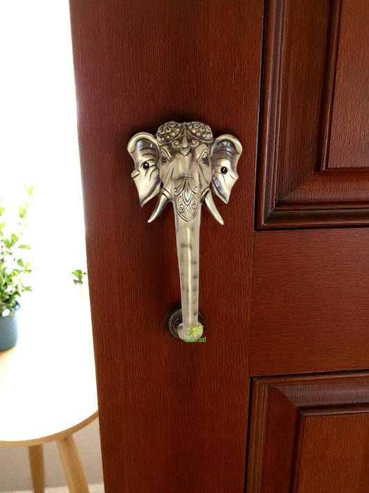Elephant face Designer Door Handle In Brass