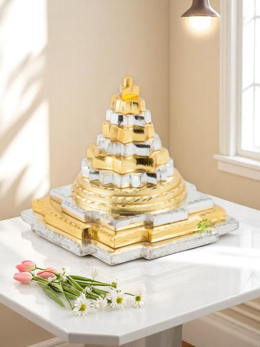 Aakrati - Brass Silver and Golden Finish Pyramid Feng Shui | Good Luck | Prosperity Symbol | Wealth Symbol | Dark Energy | Paper Weight