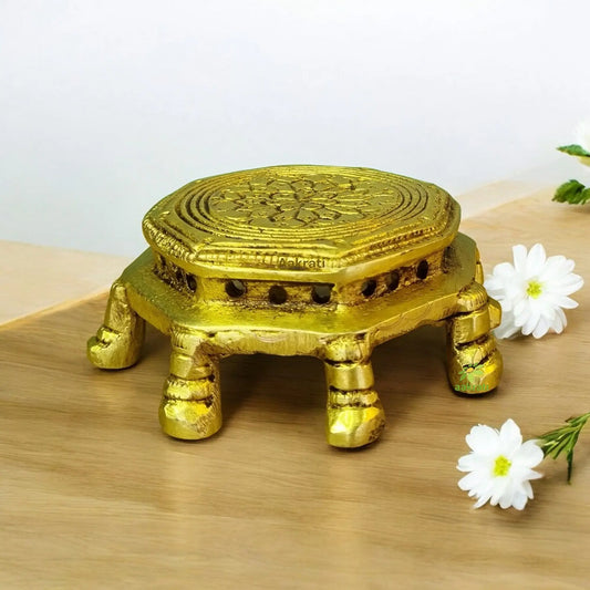 Aakrati Handicraft Brass Chowki for Home Temple - Small Stand - Table Metal Furniture to Put Any Small showpiece - Unique Antique Look Indian Handmade Metal Cra Aakrati