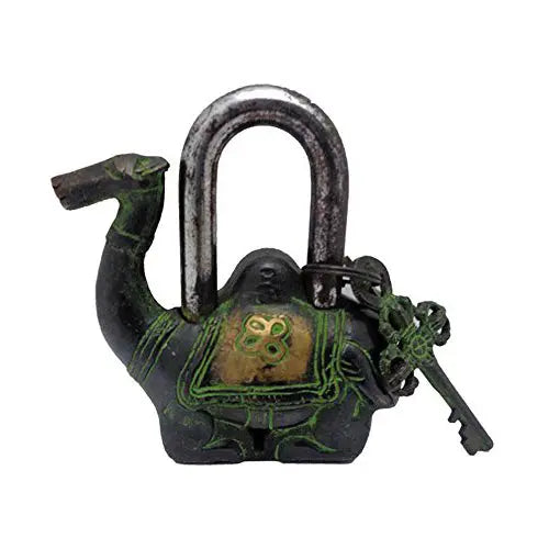 Camel shape Antique Green look Functional metal Pad Lock with 2 Keys Aakrati
