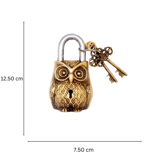 Owl Design Yellow Functional Brass Lock with 2 Keys Aakrati