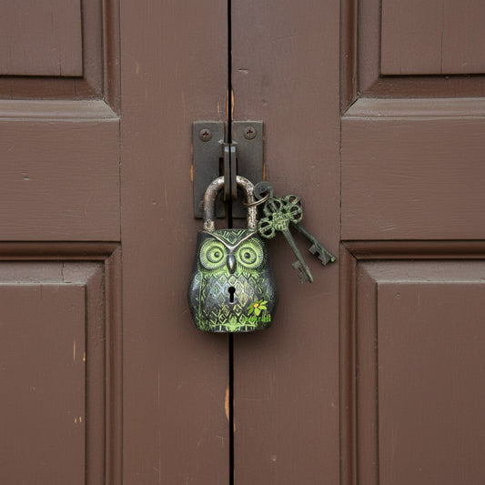 Owl Design Functional metal pad lock with 2 keys