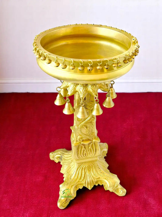 Brass Urli stand with small ghungroos bells antiuqe finish Aakrati