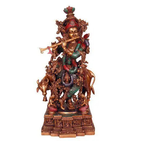 Decorative Krishna Brass Metal Colored Statue Aakrati
