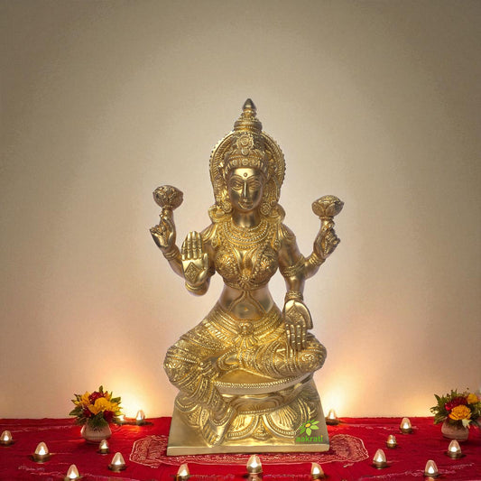 Goddess Laxmi Brass Carved Metal Statue for Home Decor