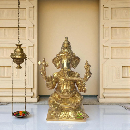 Blessing Ganesha Brass Sculpture In yellow Finish Aakrati