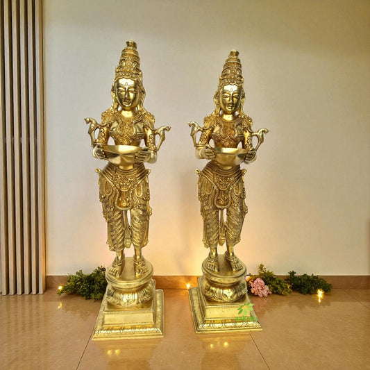 Pair of Decorative Showpice of Brass Deep Laxmi Aakrati