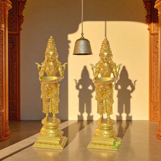 Deep Laxmi Pair of Decorative Religious Table Statue in Brass Aakrati
