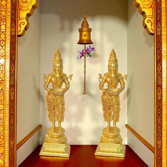 Decorative Pair Statue of Welcome Lady/ DeepLaxmi in Brass Aakrati