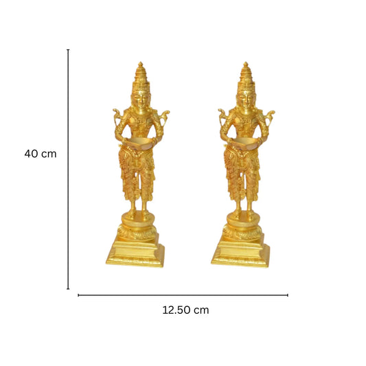 Decorative Pair Statue of Welcome Lady/ DeepLaxmi in Brass Aakrati