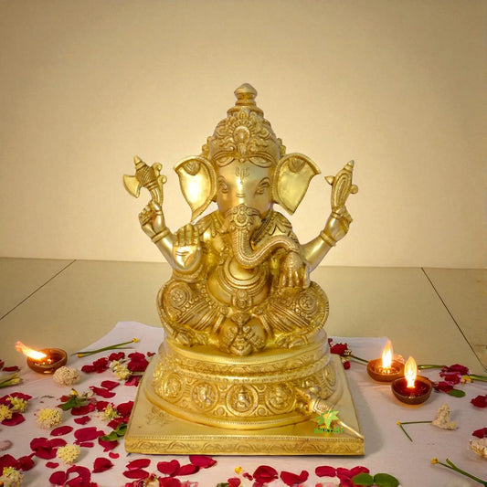 Ganpati Religious hand carved Brass Statue Aakrati