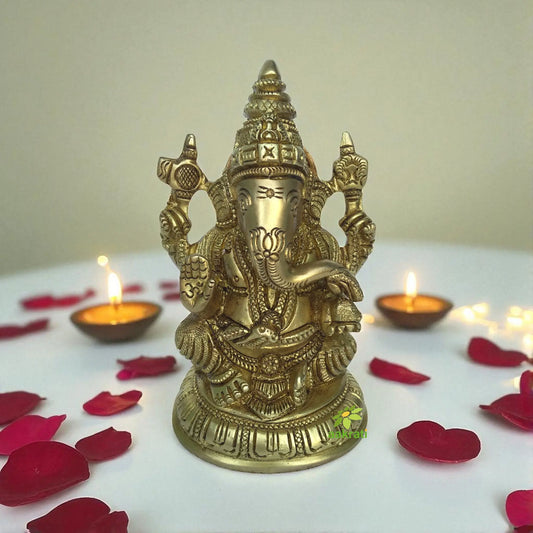 Brass Ganpati Figure Yellow Finish Brass Statue Aakrati