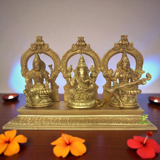 Laxmi Ganesha Saraswati Religious Brass Statue Aakrati