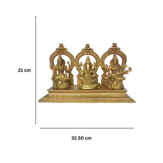 Laxmi Ganesha Saraswati Religious Brass Statue Aakrati