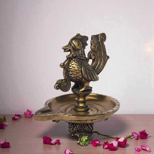Aakrati Beautiful Bird Oil Lamp made of Brass with perfect finish and carvings for Home Decor Aakrati
