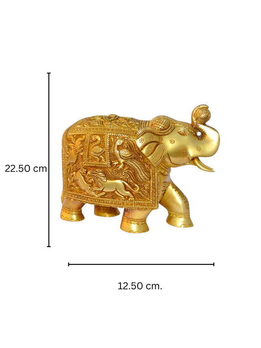 Royal Brass Elephant animal Decorative Statue with engraved figures