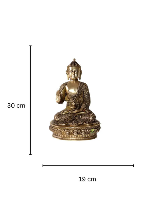 Blessing Lord Buddha Brass Statue in Antique Finish Aakrati