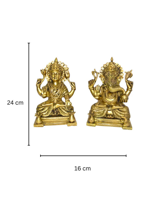 Pair of Laxmi Ganesha Brass Statue Aakrati