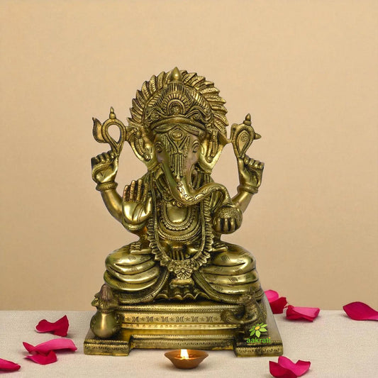 Antique Finish Lord Ganpati statue in Brass Metal Aakrati